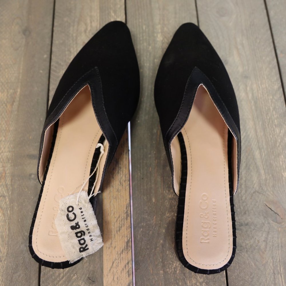 Rag & Co Orla Black Classic Suede Walking Mule Working Flats Casual Sandals - Picture 4 of 7